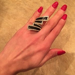 Black, CZ and Silver Cocktail Ring